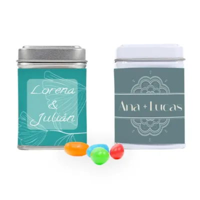 Latita personalizada con Jelly beans para boda