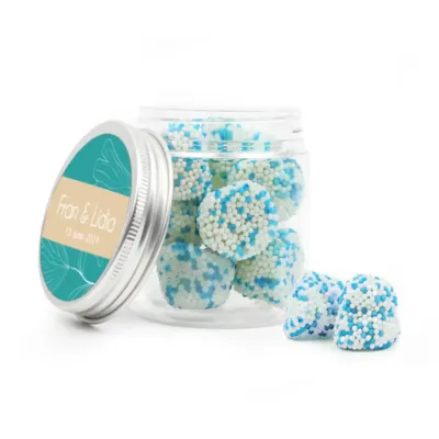 Golosinas Moras en bote personalizado para boda