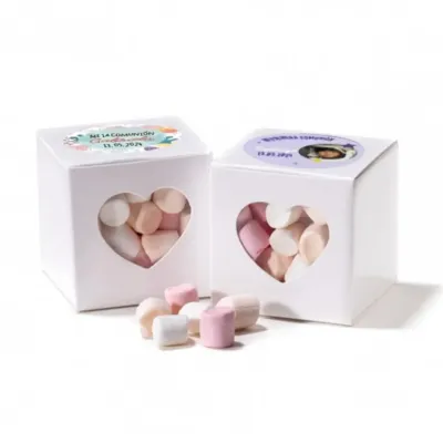 Mini nubes de colores en cajita cubo corazón para comunión