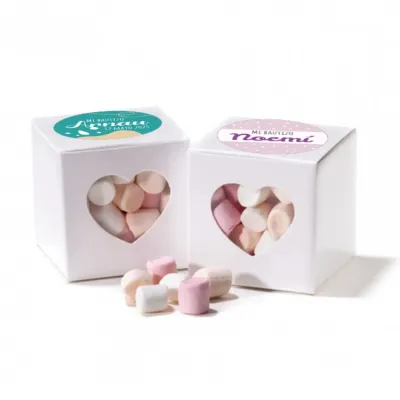 Mini nubes de colores en cajita cubo corazón para Bautizo