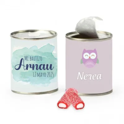 Regaliz relleno en lata personalizada detalle bautizo