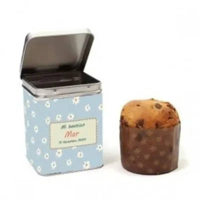 Panettonne en caja personalizada para bautizo