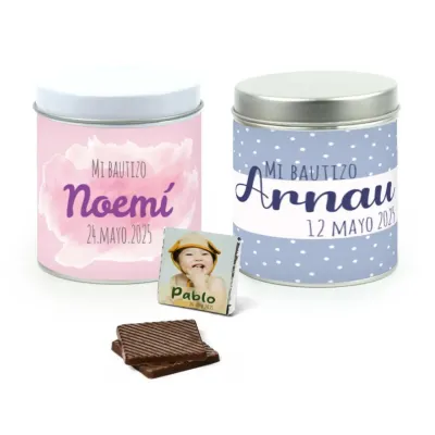 Chocolatinas personalizadas en lata para bautizo