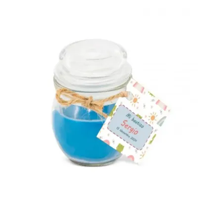 Vela en tarrito de cristal personalizado para bautizo