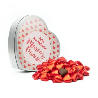 Lata corazón personalizada con bombones de chocolate