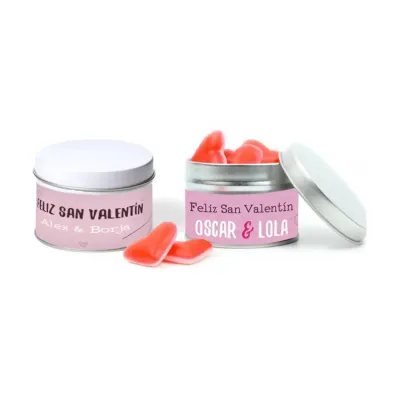 Lata personalizada con Corazones golosinas para San Valentin