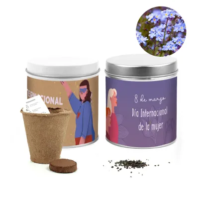Cultivo de Flor No Me Olvides en Lata para el Día de la Mujer 8M