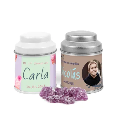 Latita Cúpula con Violetas para Detalles de Comunión