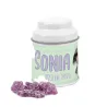 Latita Cúpula blanca con Violetas para Detalle de Bautizo Latita Cúpula blanca con Violetas para Detalle de Bautizo