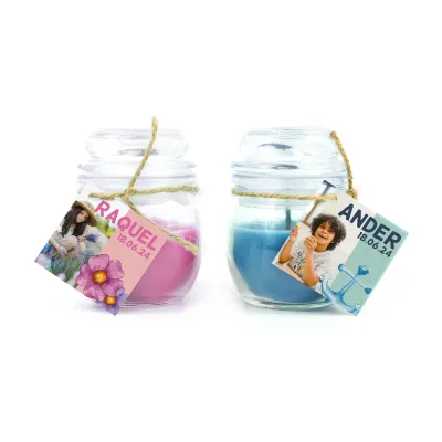 Vela en Tarrito de Cristal Personalizado para Comunión