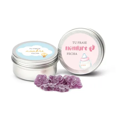 Violetas en Latita Personalizada para Bautizo