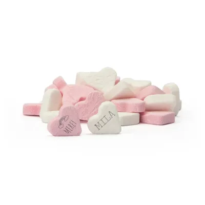 Caramelos corazón rosa - blanco personalizados comunión