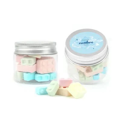Bloques de Caramelo Candy Blox en Bote Personalizado para Baby Shower
