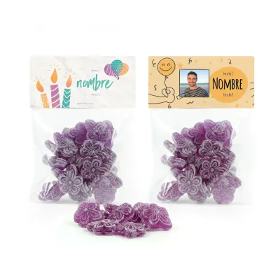 Caramelos Violetas en Bolsita Personalizada para Cumpleaños