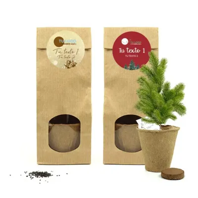 Set de Cultivo de Arbolito de Navidad en Bolsita Kraft Personalizada
