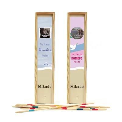 Juego Mikado en Caja de Madera Personalizada para Comunión