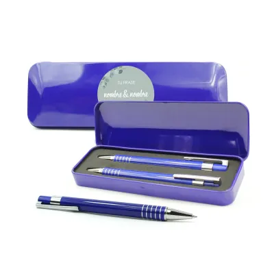 Set de Escritura en Latita Personalizada para Comunión azul