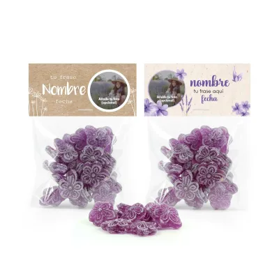 Caramelos Violetas en Bolsita Personalizada para Comunión