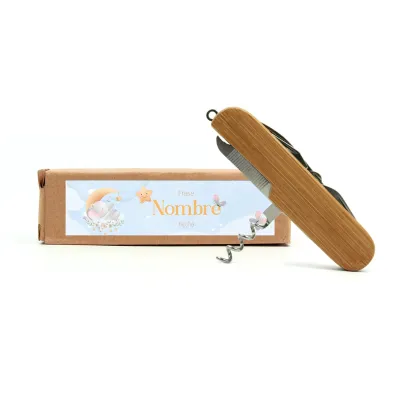 Navaja Suiza Multiusos de Bambú Personalizada para Bautizo