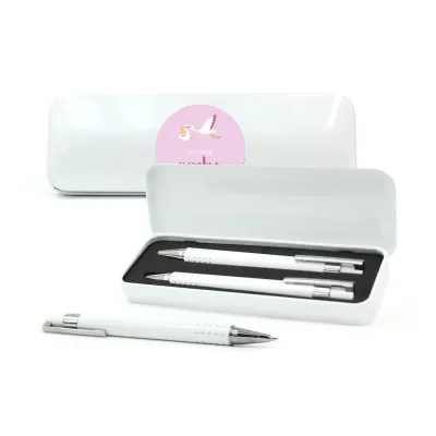 Set de Escritura en Latita Personalizada para Bautizo blanco