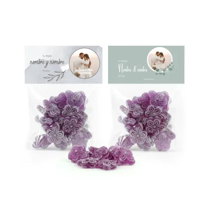 Caramelos Violetas en Bolsita Personalizada para Boda