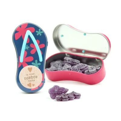 Mini Chancla Metálica con Violetas para Detalle de Comunión