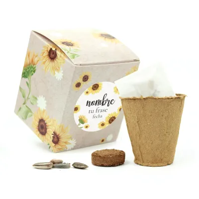 Kit de Cultivo Girasoles en Cajita Decorada y Personalizada para Comunión