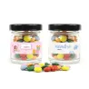Mini Chocolates de Colores en Botecito de Cristal Personalizado para Cumpleaños negro frontal Mini Chocolates de Colores en Botecito de Cristal Personalizado para Cumpleaños negro frontal
