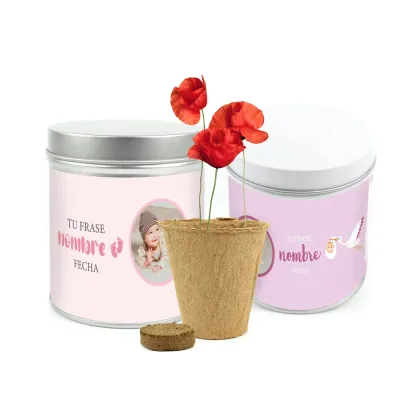 Cultivo de Amapola en Lata Personalizada para Baby Shower