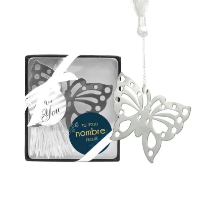 Marcapáginas Mariposa con Tarjeta Personalizada para Comunión