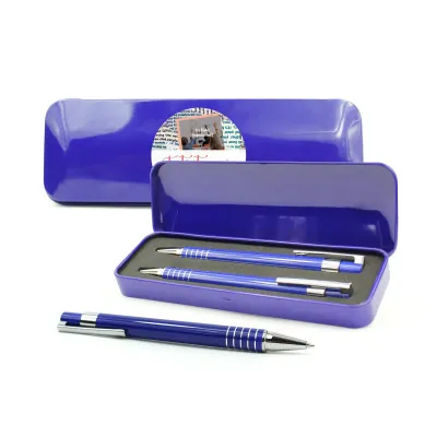 Set de Escritura en Latita Personalizada para Regalo a Alumnos azul