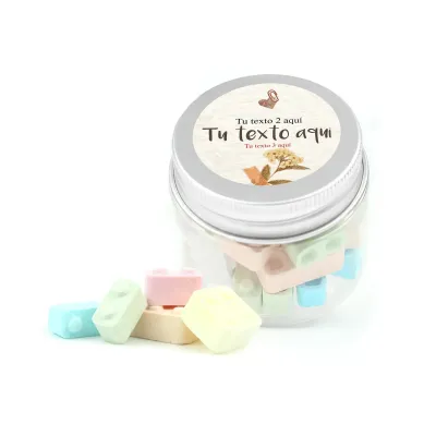 Bloques de Caramelo Candy Blox en Bote Personalizado para Eventos Escolares