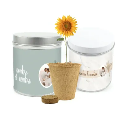Cultivo de Girasol en Lata Personalizada para Boda