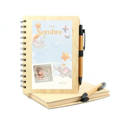 Libreta de Bambú Personalizable para Detalle de Bautizo frontal
