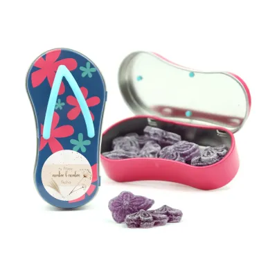 Mini chancleta Metálica con Violetas para Detalles de Boda