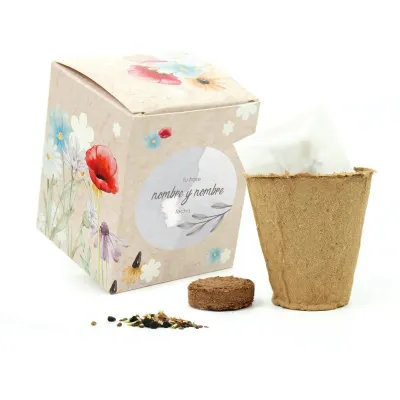 Kit de Cultivo Mix de Flores en Cajita Decorada y Personalizada para Boda