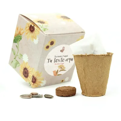 Kit de Cultivo Girasoles en Cajita Decorada y Personalizada para Eventos Escolares