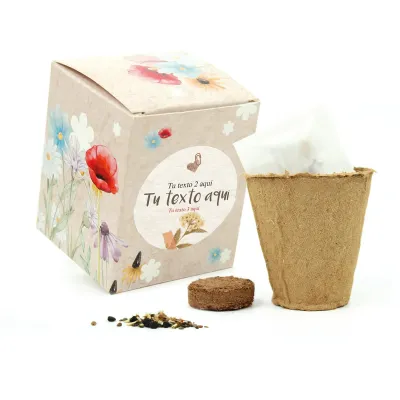 Kit de Cultivo Mix de Flores en Cajita Decorada y Personalizada para Eventos Escolares