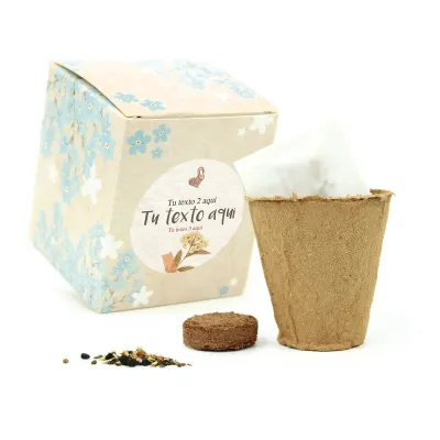Kit de Cultivo No Me Olvides en Cajita Decorada y Personalizada para Eventos Escolares