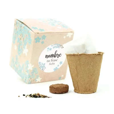 Kit de Cultivo No Me Olvides en Cajita Decorada y Personalizada para Bautizo