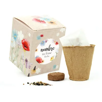 Kit de Cultivo Mix de Flores en Cajita Decorada y Personalizada para Bautizo