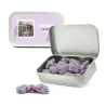 Caramelos Violetas en Cajita Metálica Rectangular Personalizada para Detalle de Comunión