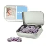 Caramelos Violetas en Cajita Metálica Rectangular Personalizada para Detalle de Bautizo