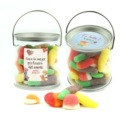 Mix de Gominolas Azucaradas en Botecito con Asa Personalizado para Detalles Escolares