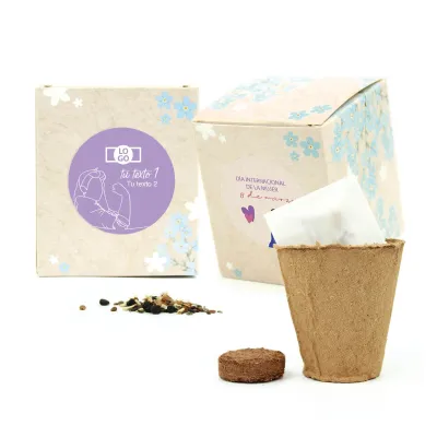 Kit de Cultivo No Me Olvides en Cajita Decorada y Personalizada para el Día de la Mujer 8M