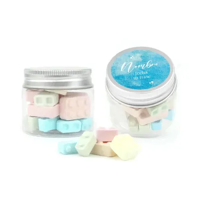 Bloques de Caramelo Candy Blox en Bote Personalizado para Comunión