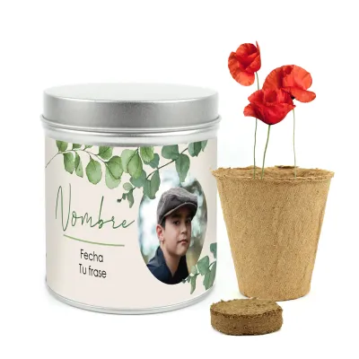 Cultivo de Amapola en Lata Personalizada para Comunión