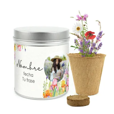 Cultivo de Mix de Flores en Lata Personalizada para Detalles de Comunión